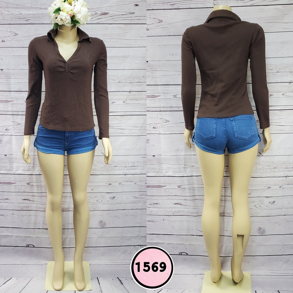 BASS XS Brown Long Sleeve Blouse – Casual Lightweight Everyday Top